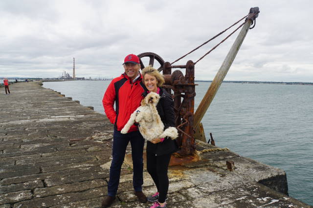 Walk along the harbor with Harvey in tow
