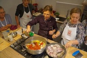 Preparing the fish stew    